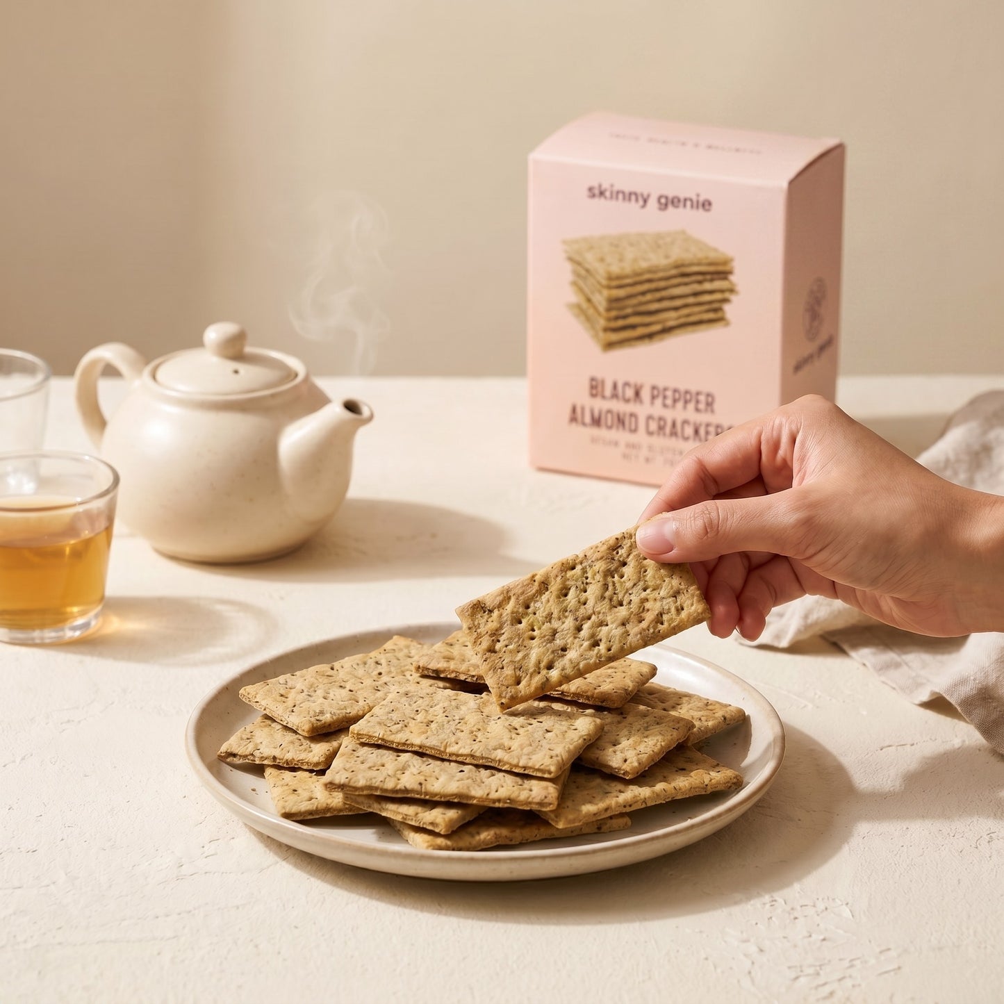 Skinny Genie gluten-free black pepper almond crackers — Coeliac UK certified
