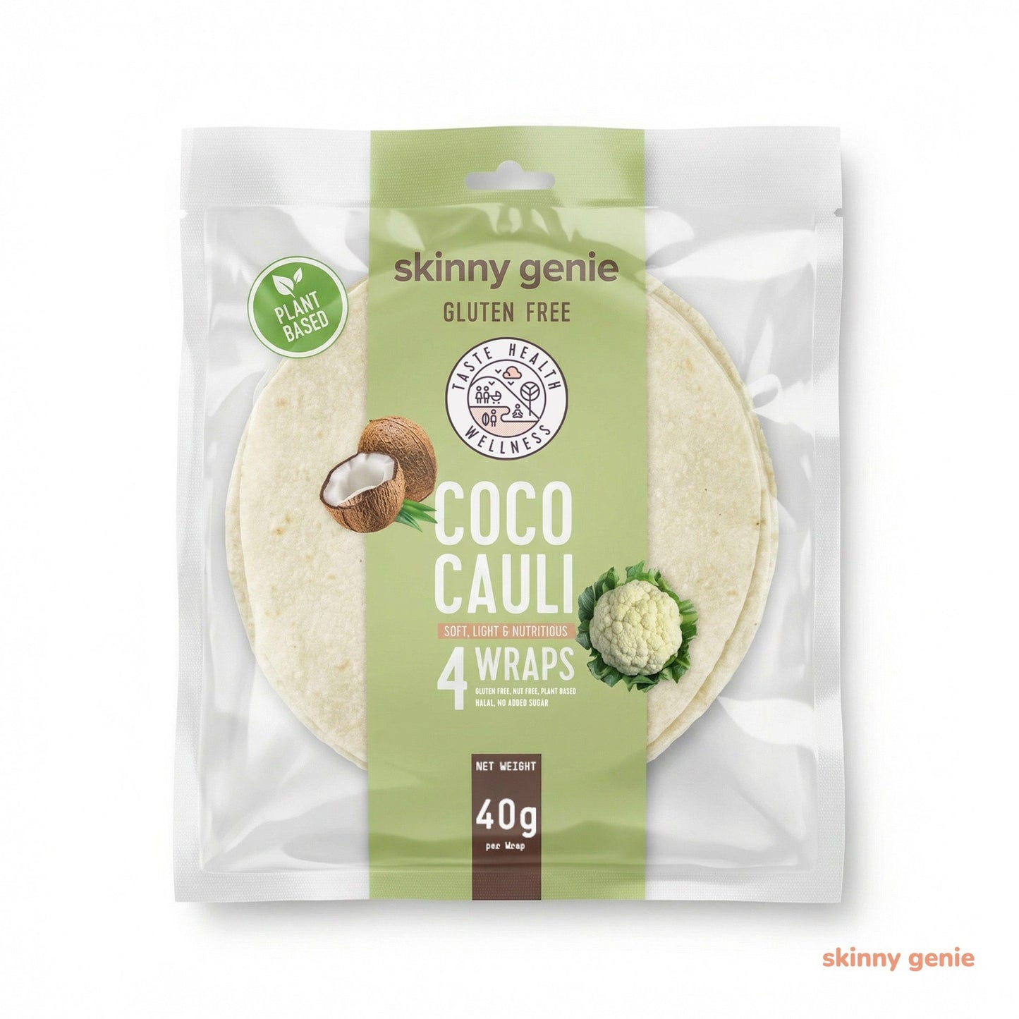 Gluten-free coconut cauliflower wrap in Dubai — Skinny Genie low-carb vegan tortilla