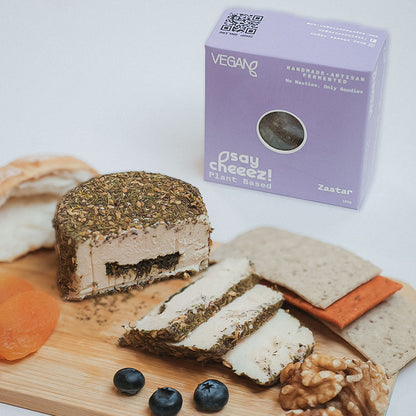 Skinny Genie vegan zaatar cheese flatlay — plant-based dairy-free alternative