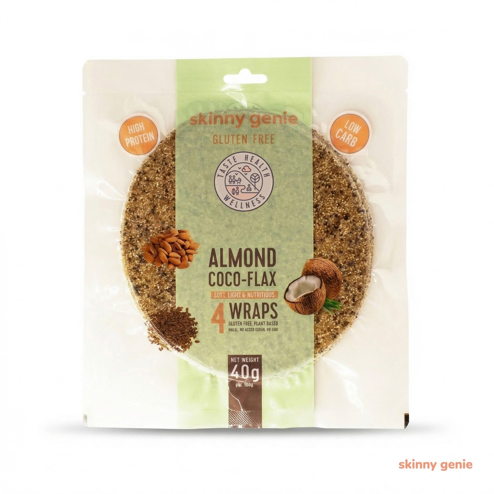 Gluten-free almond coco-flax wrap in Dubai — Skinny Genie low-carb vegan tortilla