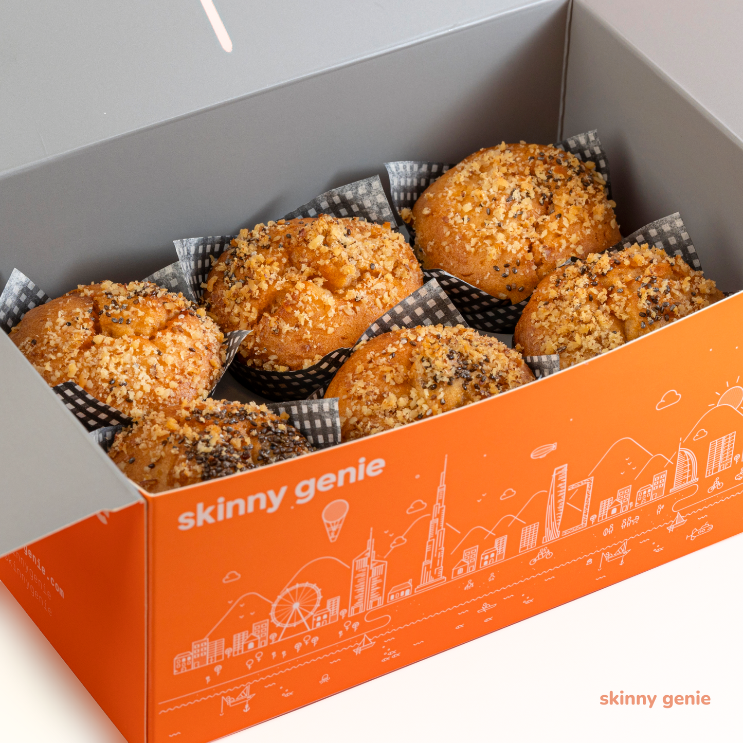 Gluten-free apple cinnamon muffin in Dubai — Skinny Genie healthy snack with walnut and chia