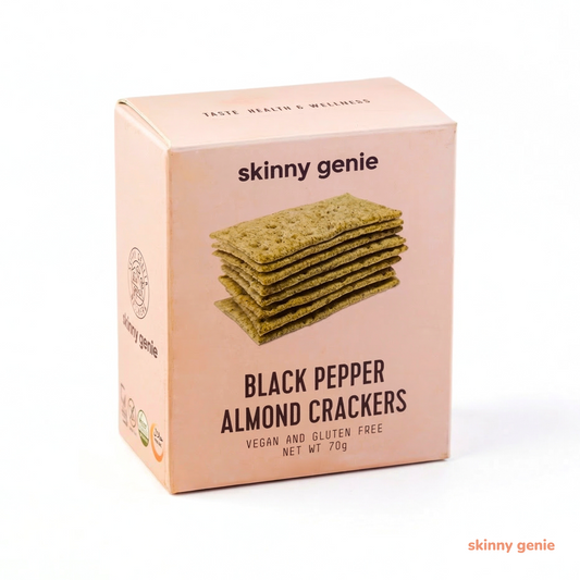 Gluten-free black pepper almond crackers in Dubai — Skinny Genie vegan healthy snack