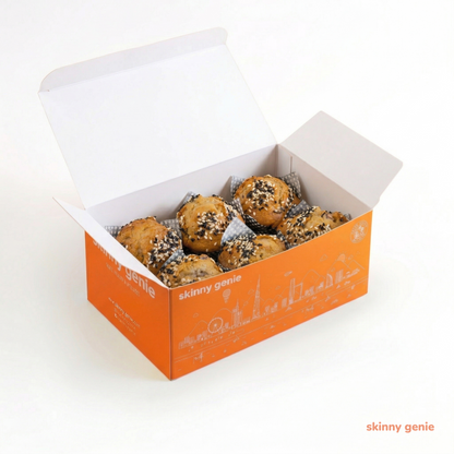 Skinny Genie gluten-free blueberry sesame seed muffin — full 6-pack box