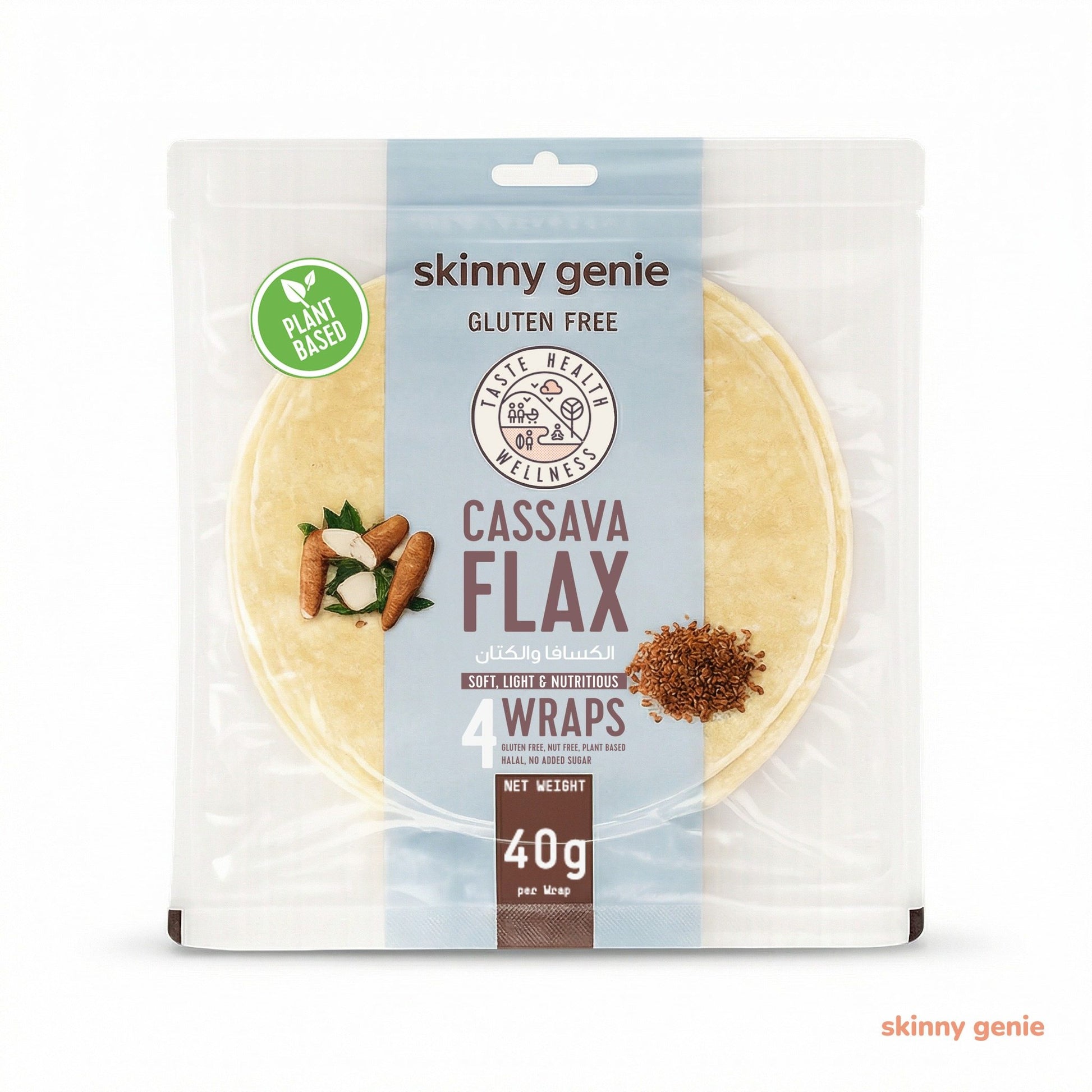 Gluten-free cassava-flax wrap in Dubai — Skinny Genie low-carb vegan tortilla