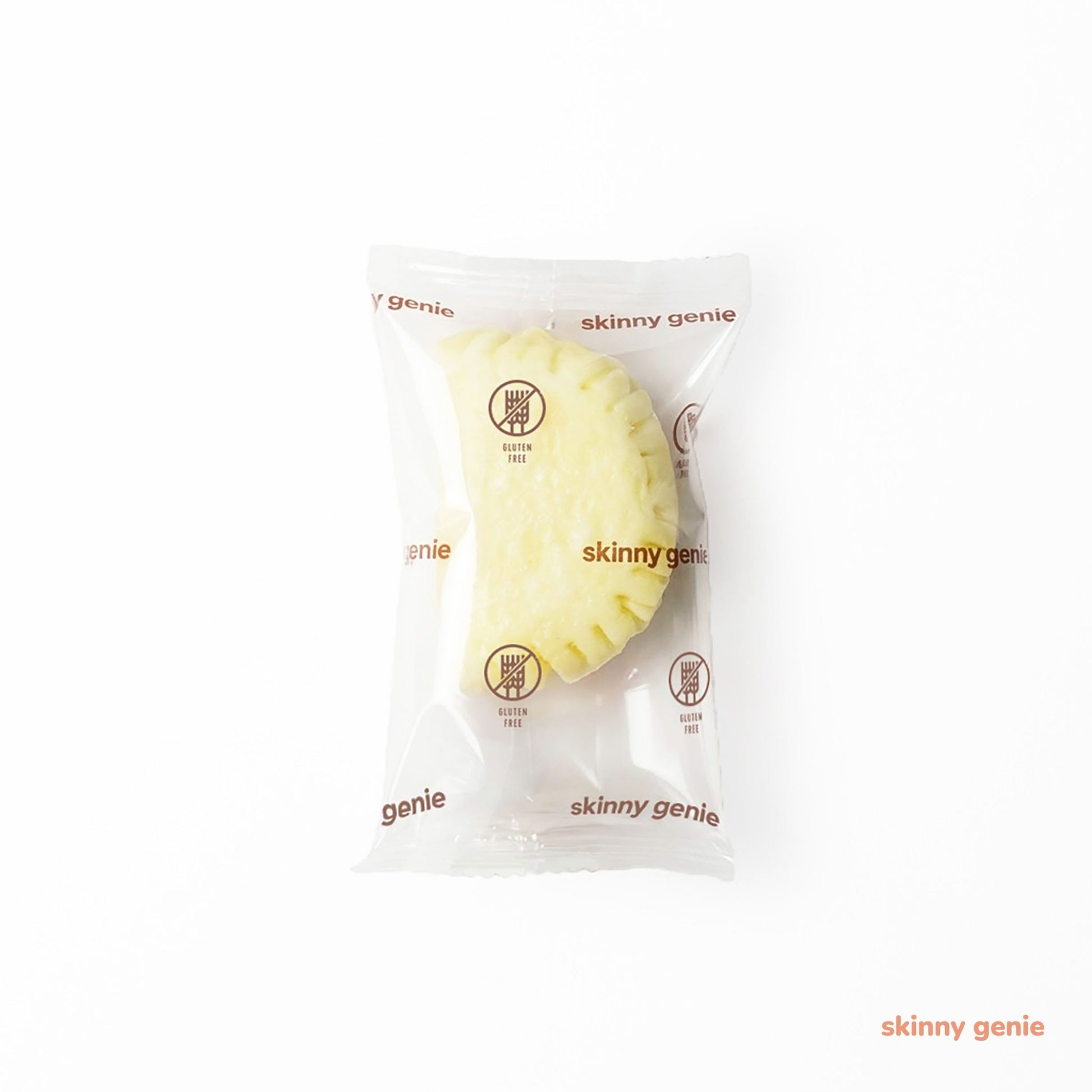 Skinny Genie gluten-free cheese empanada packaging — ready-to-bake from frozen