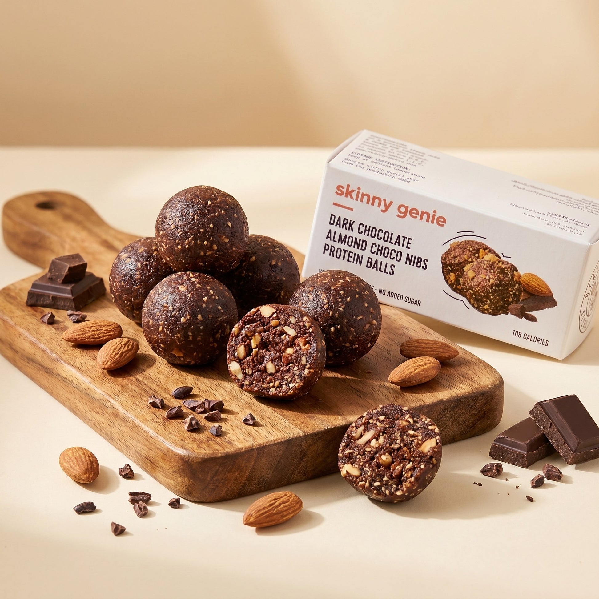 Skinny Genie gluten-free dark chocolate almond protein ball — Coeliac UK certified