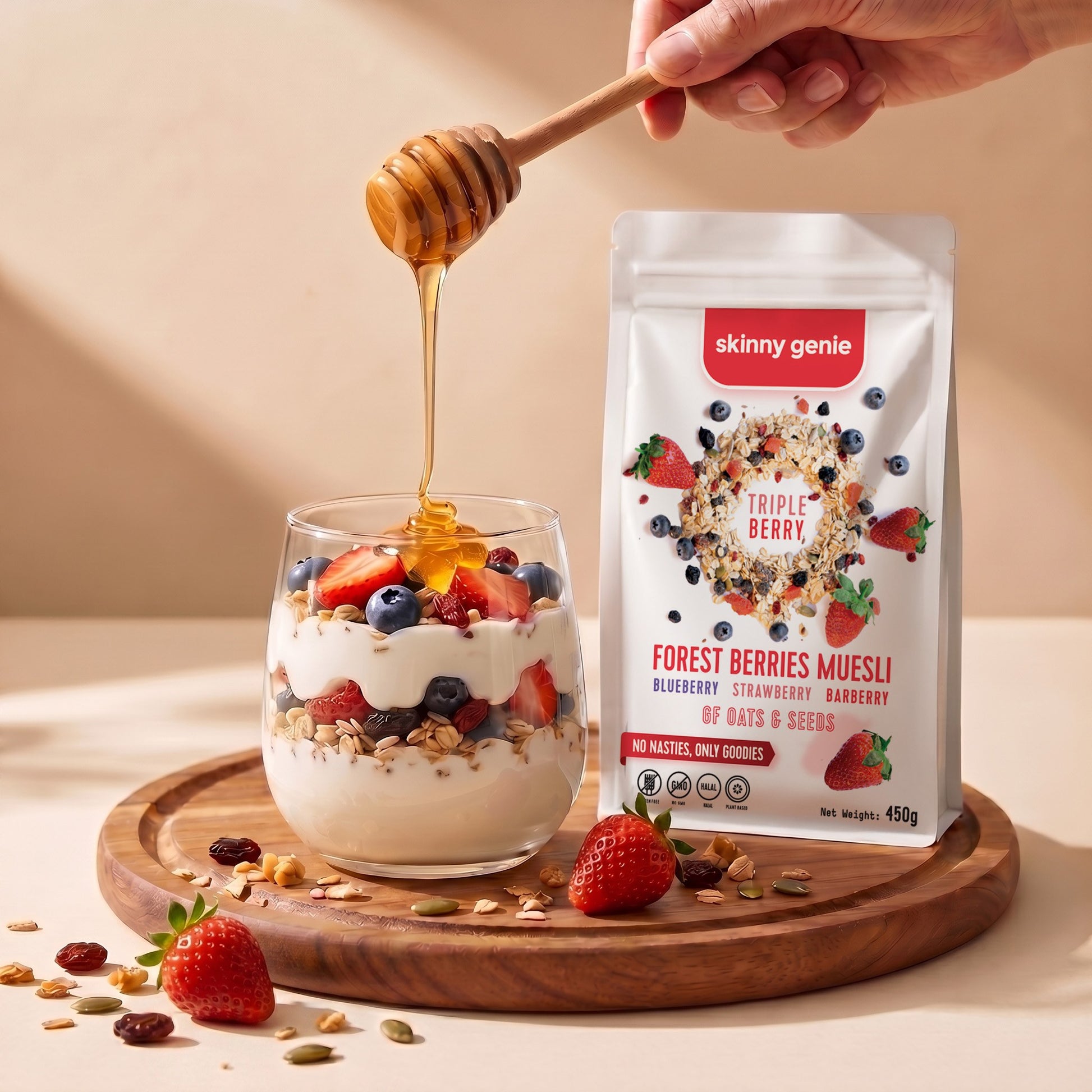 Skinny Genie gluten-free forest berries muesli — Coeliac UK certified breakfast