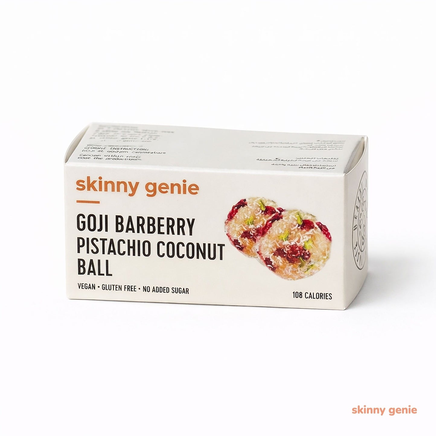 Gluten-free goji pistachio coconut protein ball in Dubai — Skinny Genie vegan snack