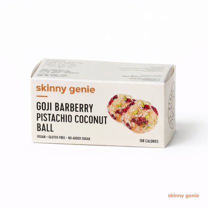 Gluten-free goji pistachio coconut protein ball in Dubai — Skinny Genie vegan snack