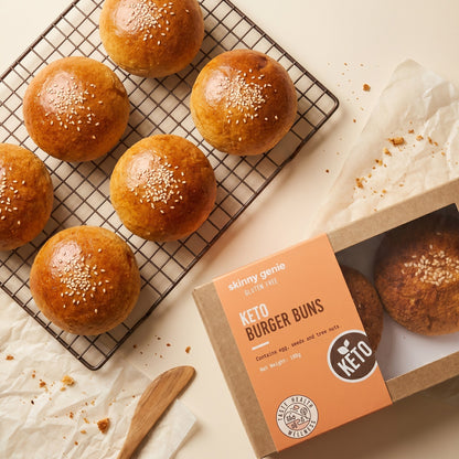 Skinny Genie keto gluten-free burger buns packaging — Coeliac UK certified
