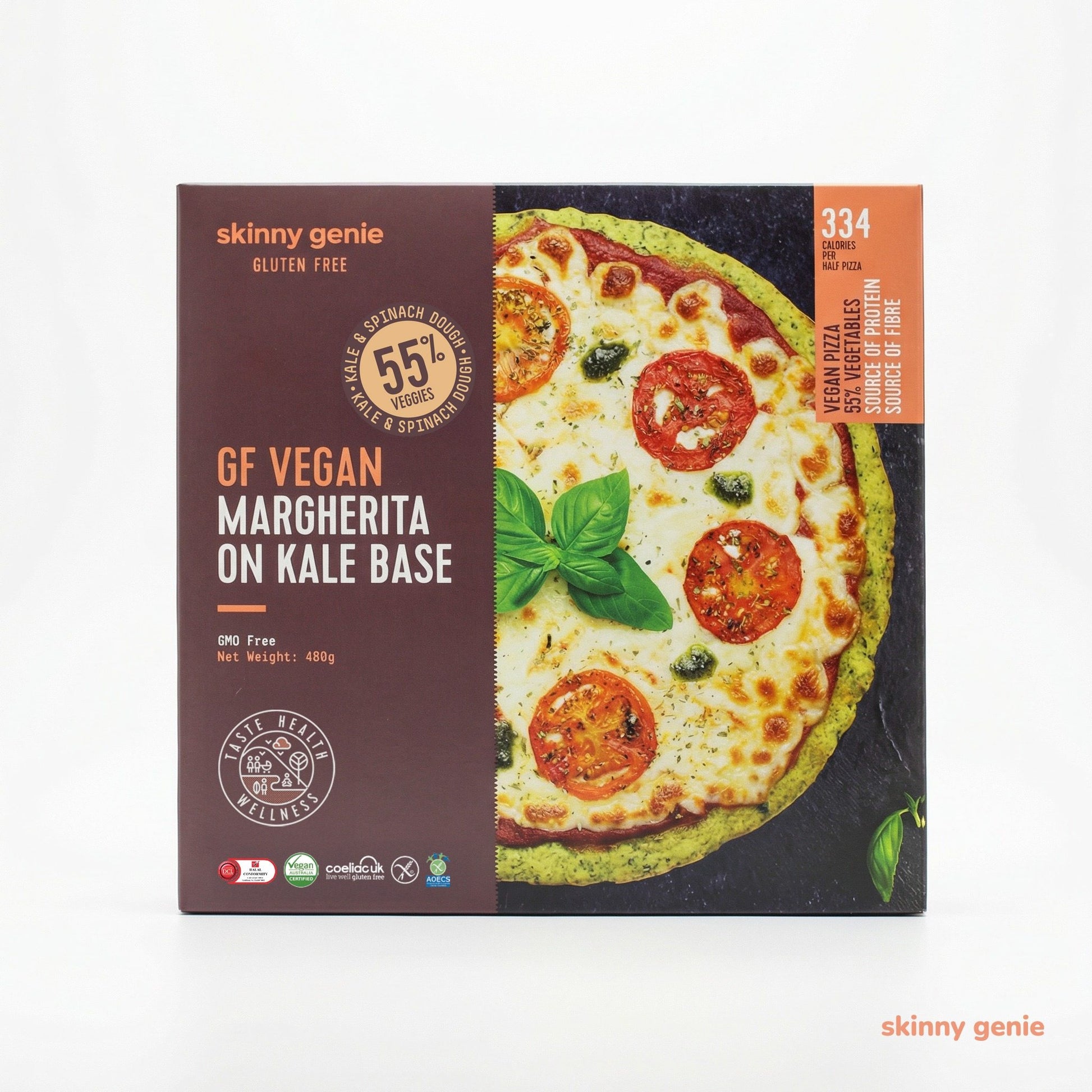 Skinny Genie gluten-free vegan margherita kale pizza — Coeliac UK certified, ELISA tested to 5 PPM