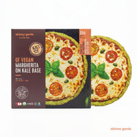 Gluten-free vegan margherita pizza on kale base in Dubai, Skinny Genie ready-to-bake