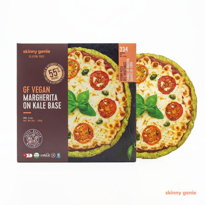 Gluten-free vegan margherita pizza on kale base in Dubai — Skinny Genie ready-to-bake