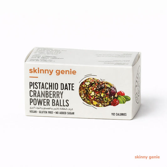 Gluten-free pistachio date cranberry protein ball in Dubai — Skinny Genie vegan snack