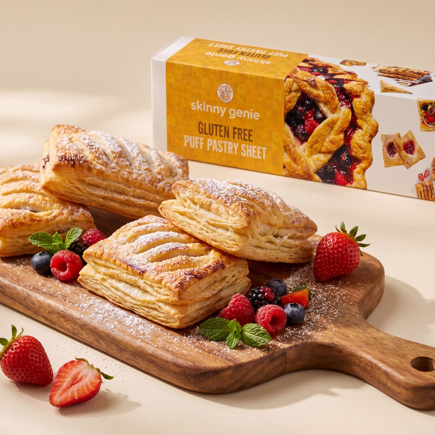 Gluten-free berry turnovers made with Skinny Genie puff pastry — easy home baking