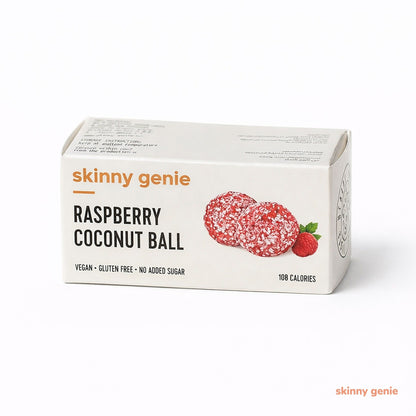 Gluten-free raspberry coconut protein ball in Dubai — Skinny Genie vegan snack