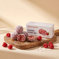 Skinny Genie gluten-free raspberry coconut pea protein ball, Coeliac UK certified