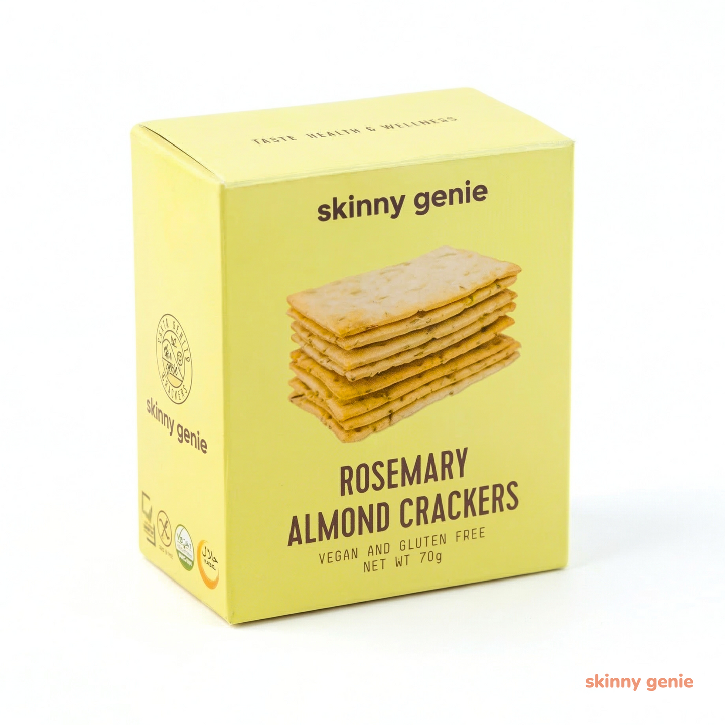 Gluten-free rosemary almond crackers in Dubai — Skinny Genie vegan healthy snack