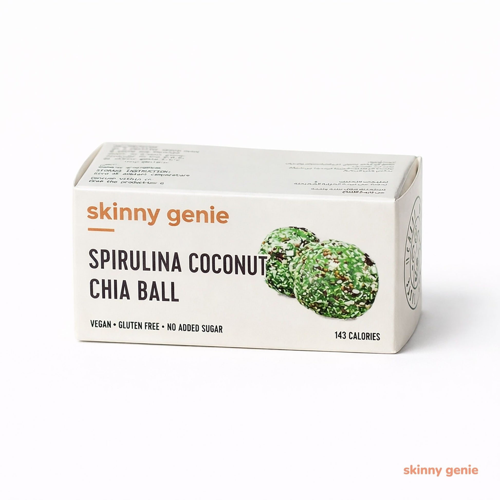 Gluten-free spirulina coconut protein ball in Dubai — Skinny Genie vegan snack