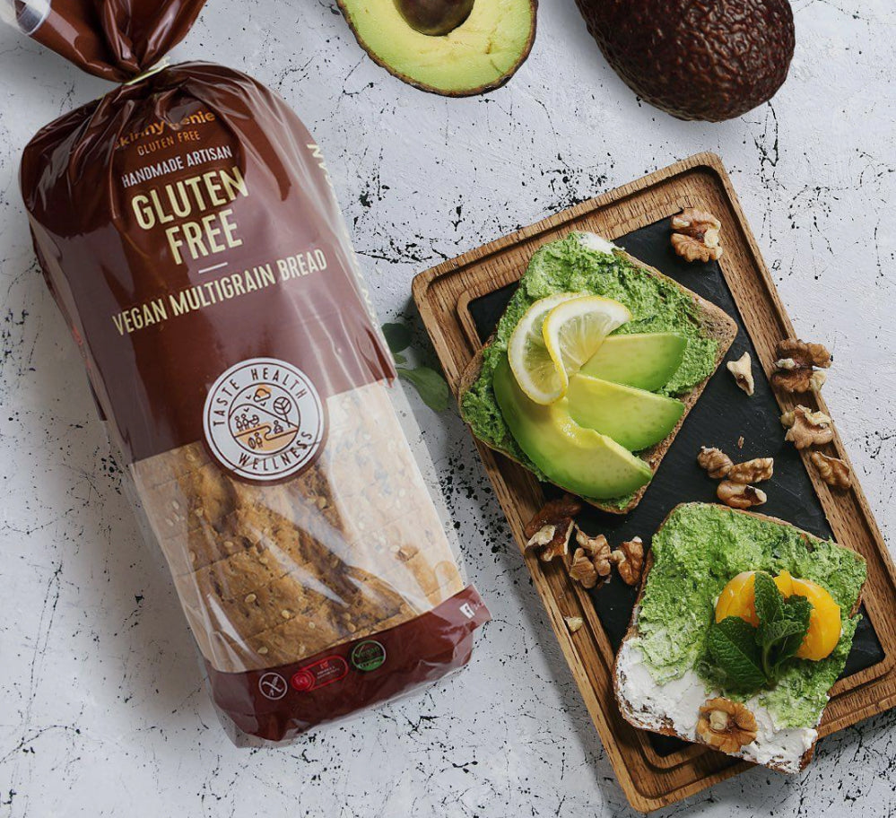 Certified gluten-free vegan bakery bread loaf products by Skinny Genie food manufacturer dubai UAE