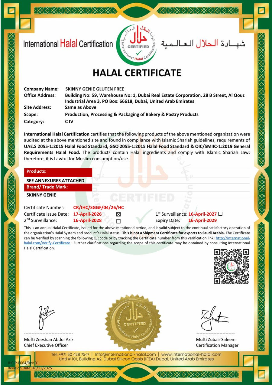 International Halal Certification certificate for Skinny Genie Bakery LLC
